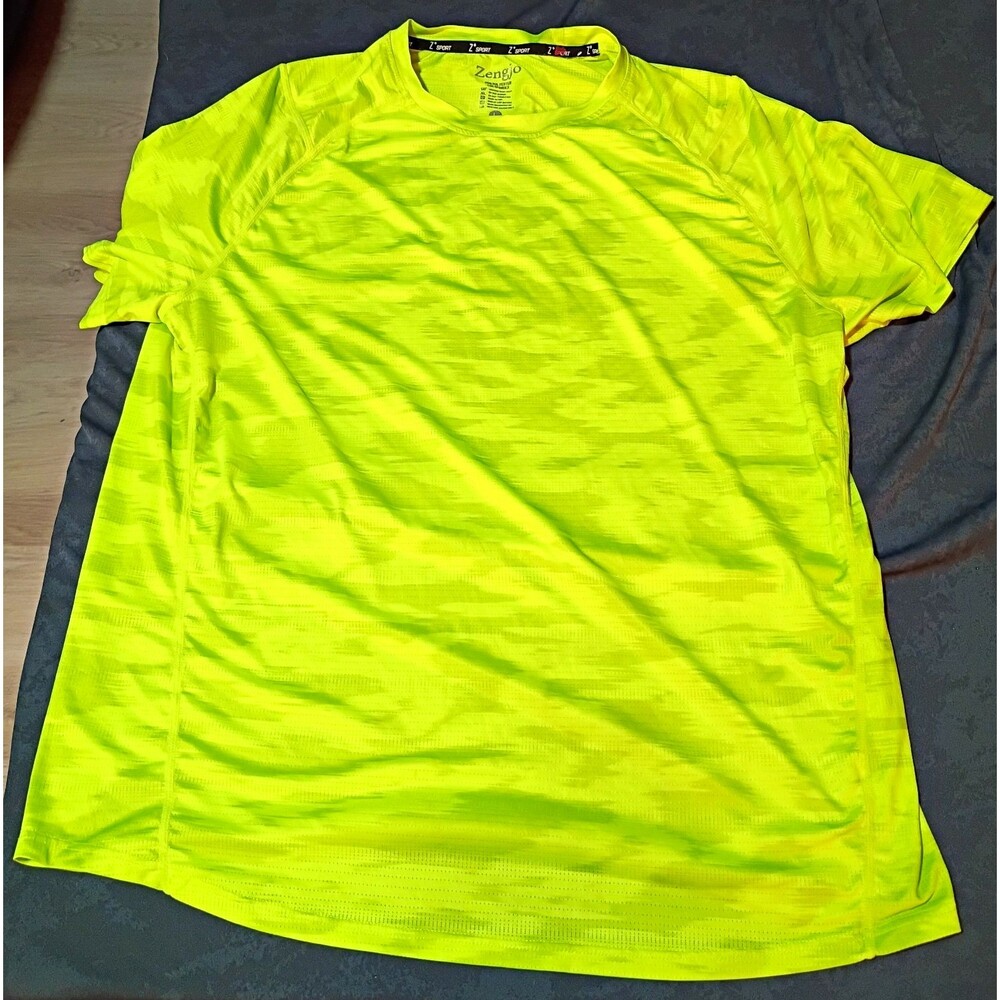 Zengjo Z Sport Men's Neon Yellow Mesh Crew Neck T-Shirt Short Sleeve L